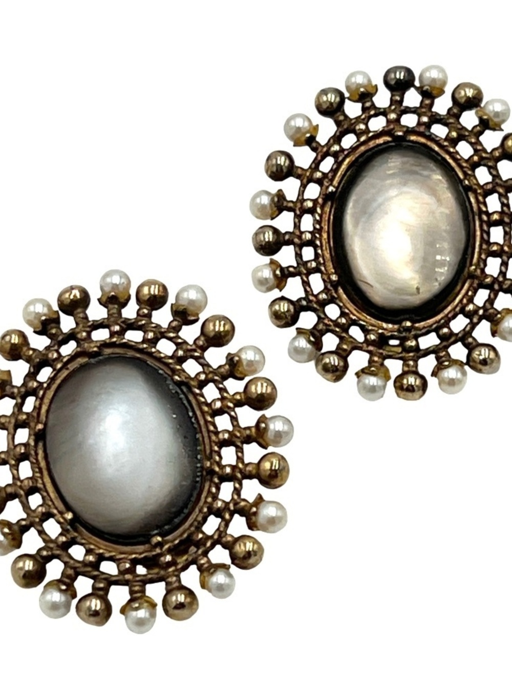 KHM MMA Clip On Heavy Statement Sterling silver MOP Earrings